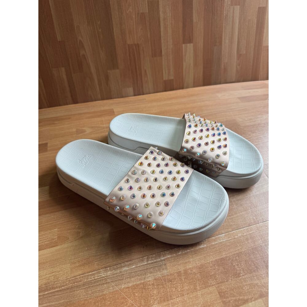 Christian Louboutin Pool Fun studded leather slides, white platform